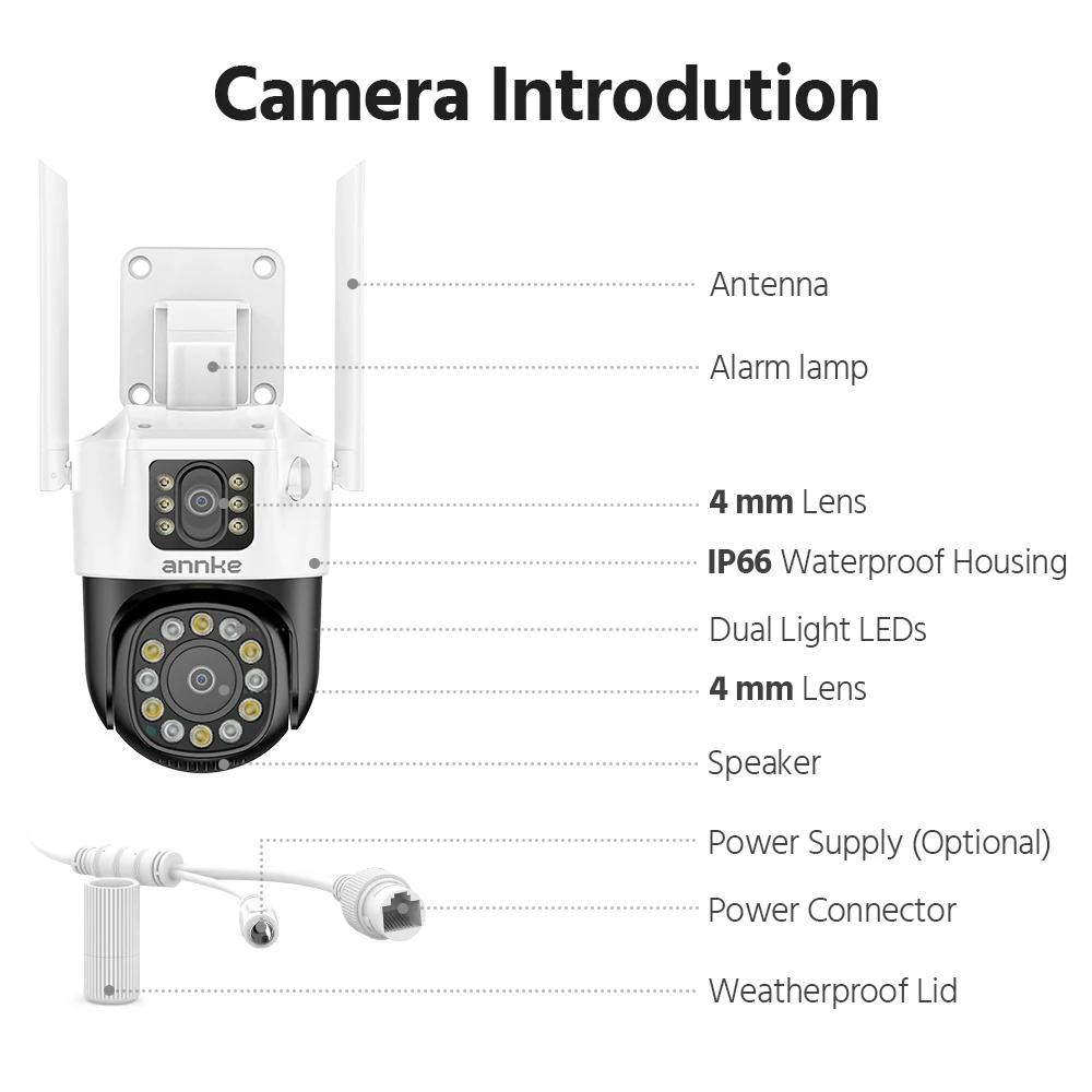 ANNKE 6MP Dual-Lens Outdoor Wireless WiFi Security PT Camera Red Blue Flashing Lights Siren Smart Dual Light Two-Way Audio