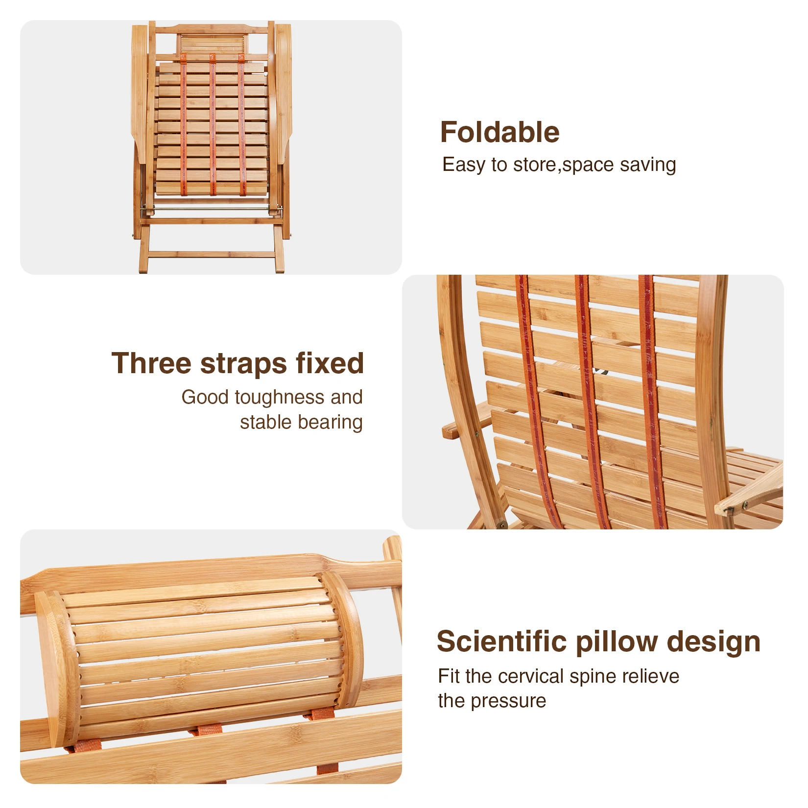 Heavy Duty Folding Rocking Chair Bamboo Living Room Indoor Outdoor Furniture Adjustable Sun Lounger Chairs