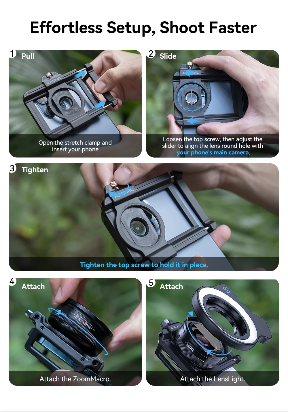 APEXEL 10-20X Zoom Macro Lens HD Micro Phone Camera Lenses with LED Fill Light for iPhone Samsung All Smartphones Eyelash Macro