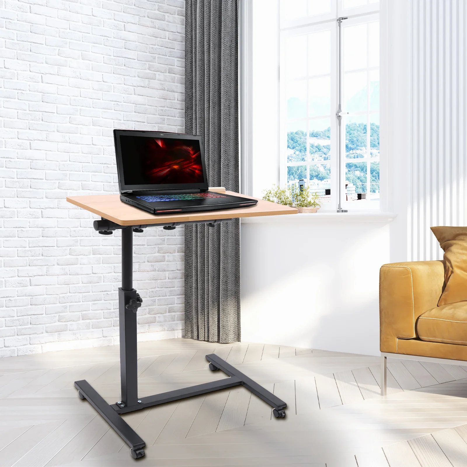 Mobile Laptop Table Adjustable 360° Rotation Computer Mobile Stand, Rolling Laptop Stand w/ Tilting Top 58-90cm