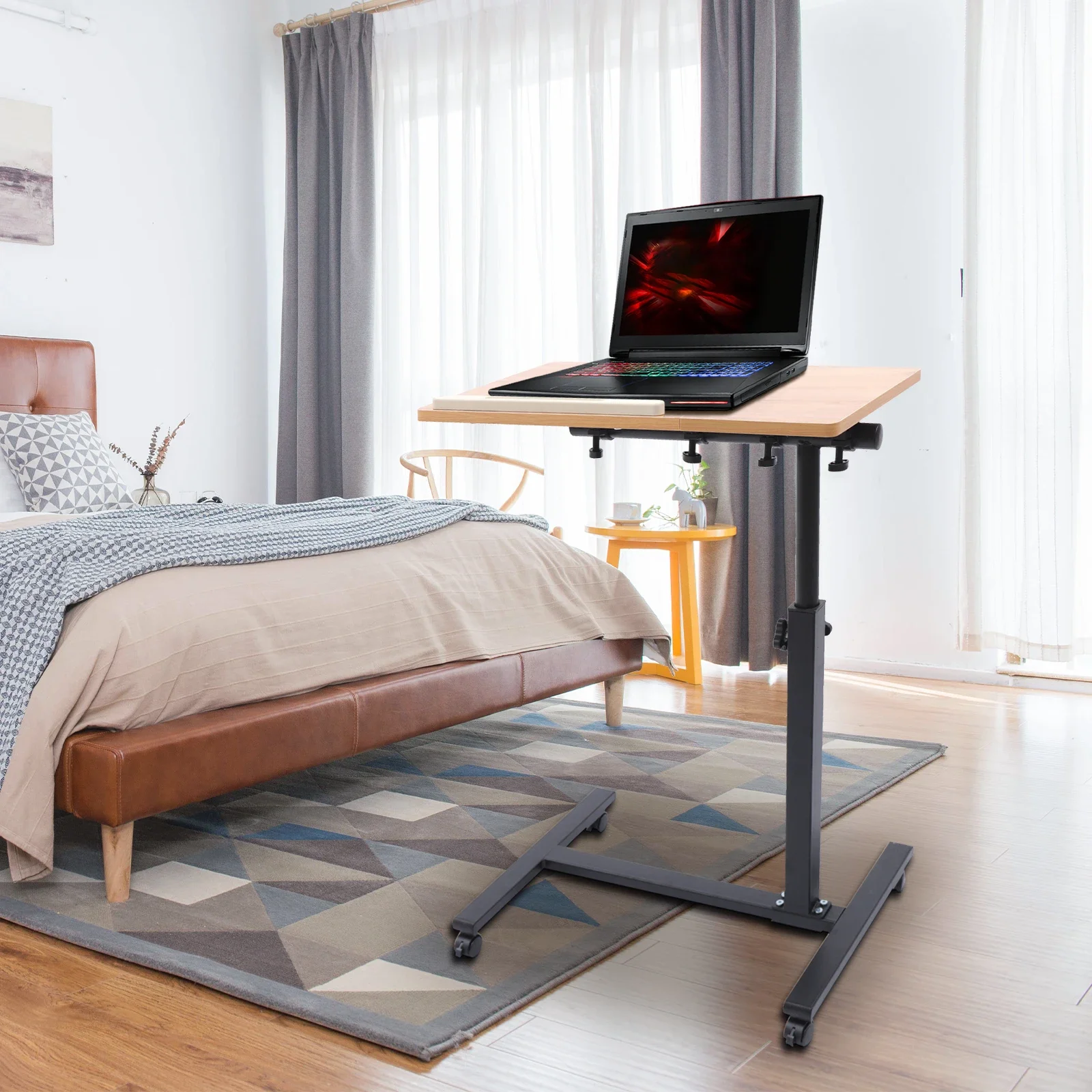 Mobile Laptop Table Adjustable 360° Rotation Computer Mobile Stand, Rolling Laptop Stand w/ Tilting Top 58-90cm