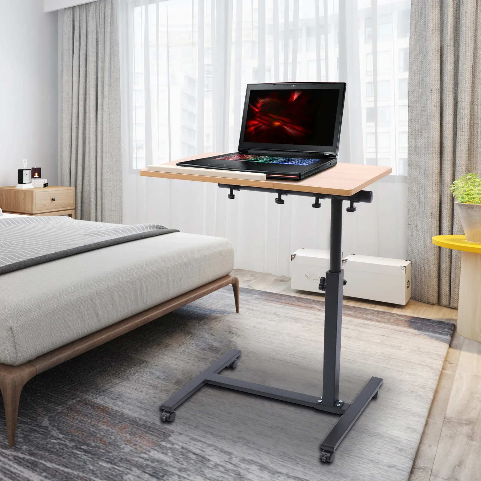Mobile Laptop Table Adjustable 360° Rotation Computer Mobile Stand, Rolling Laptop Stand w/ Tilting Top 58-90cm