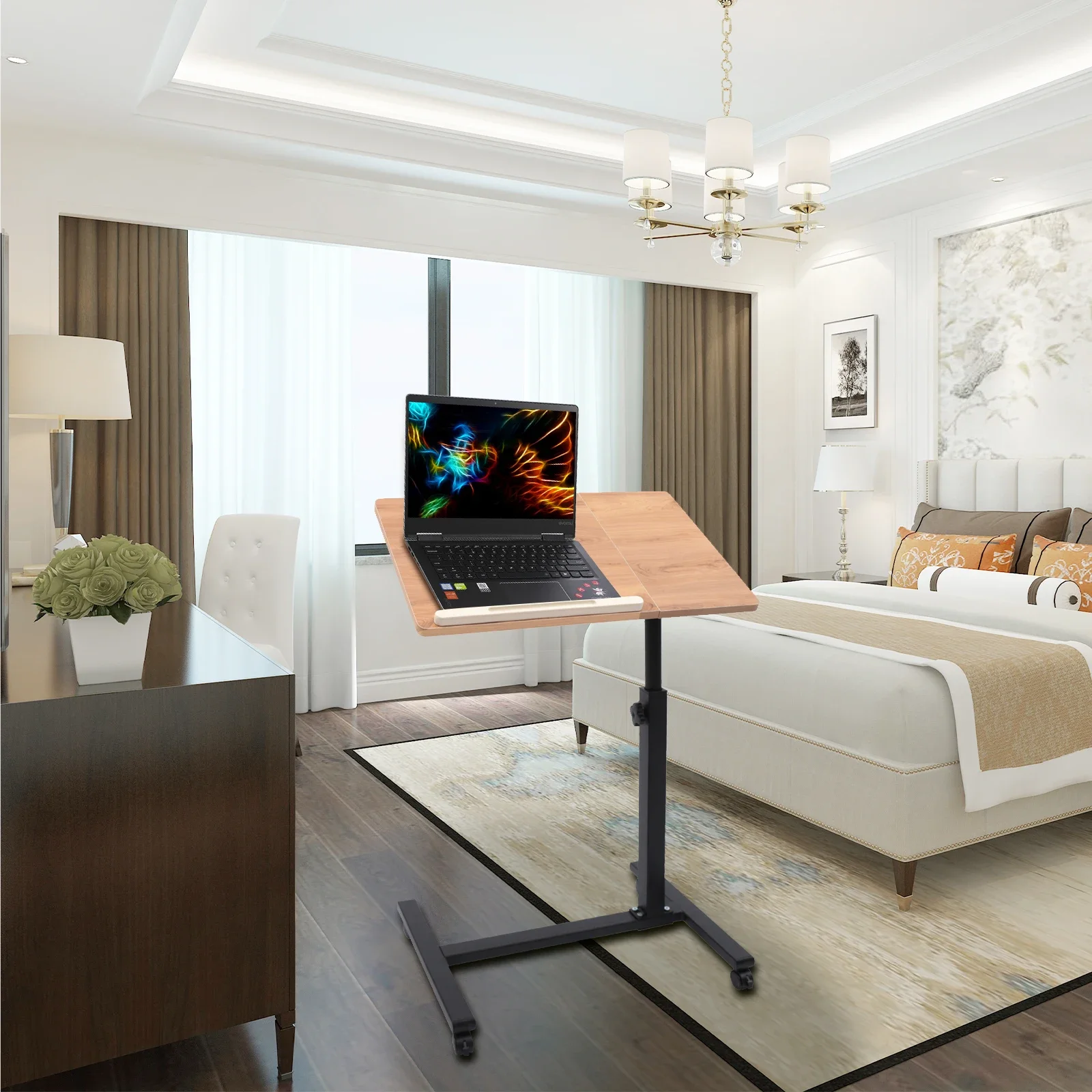 Mobile Laptop Table Adjustable 360° Rotation Computer Mobile Stand, Rolling Laptop Stand w/ Tilting Top 58-90cm