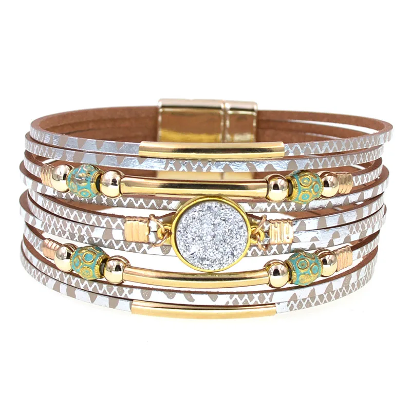 WELLMORE Women Bracelets Bohemia Bracelets Fashion Wrap Bracelet Leather Bracelets for Women Female Jewelry Wholesale