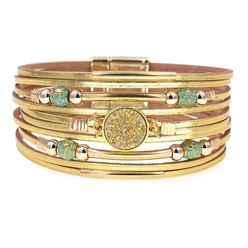 WELLMORE Women Bracelets Bohemia Bracelets Fashion Wrap Bracelet Leather Bracelets for Women Female Jewelry Wholesale