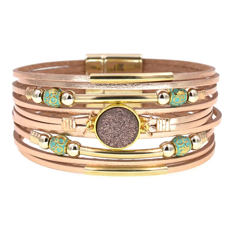 WELLMORE Women Bracelets Bohemia Bracelets Fashion Wrap Bracelet Leather Bracelets for Women Female Jewelry Wholesale