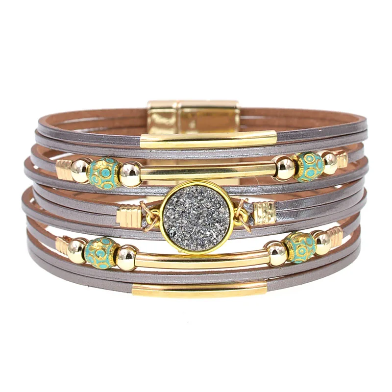 WELLMORE Women Bracelets Bohemia Bracelets Fashion Wrap Bracelet Leather Bracelets for Women Female Jewelry Wholesale
