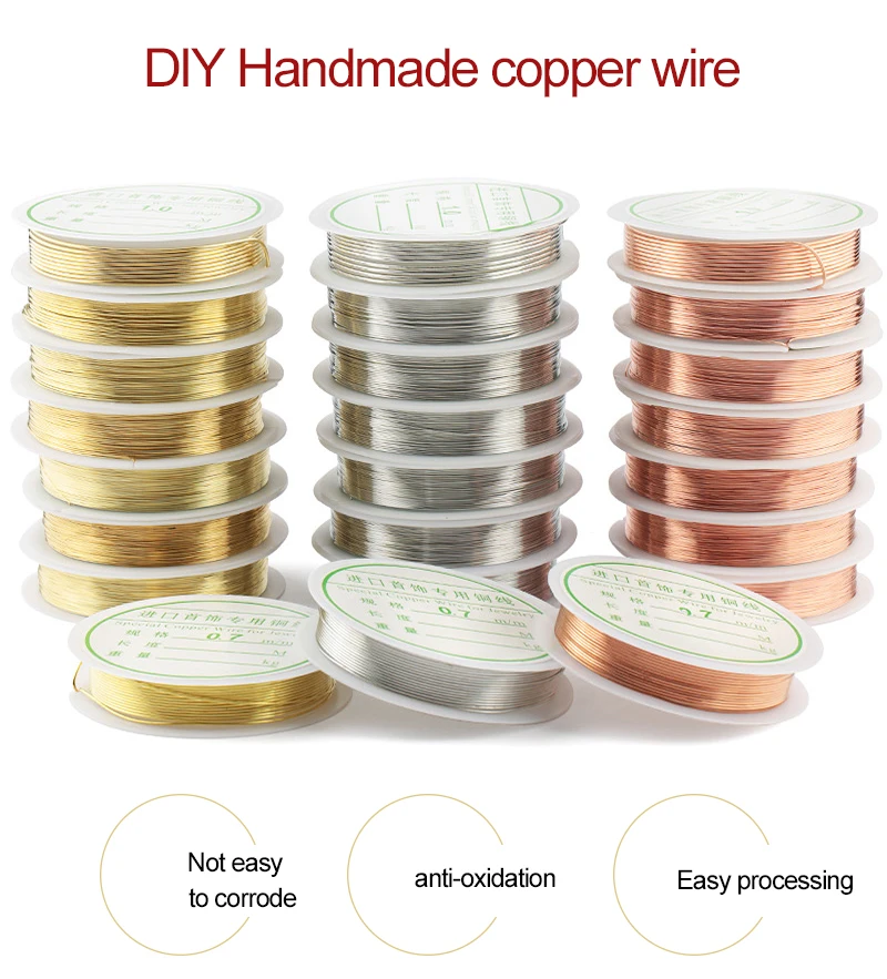 0.2-1mm Silver/Gold/Rose Gold Copper Wire for Bracelet Necklace DIY Colorfast Beading Wire Jewelry Cord String for Craft Making