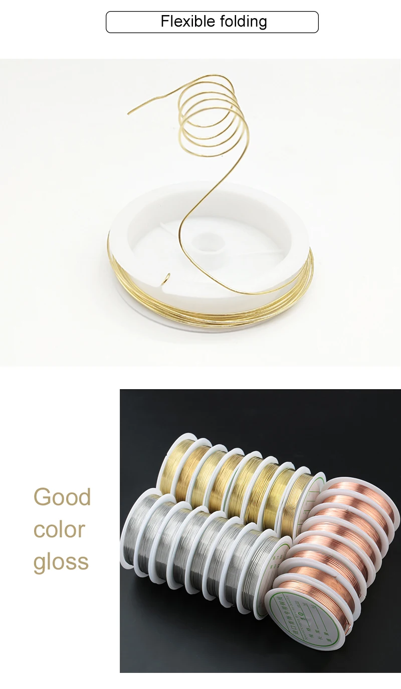 0.2-1mm Silver/Gold/Rose Gold Copper Wire for Bracelet Necklace DIY Colorfast Beading Wire Jewelry Cord String for Craft Making