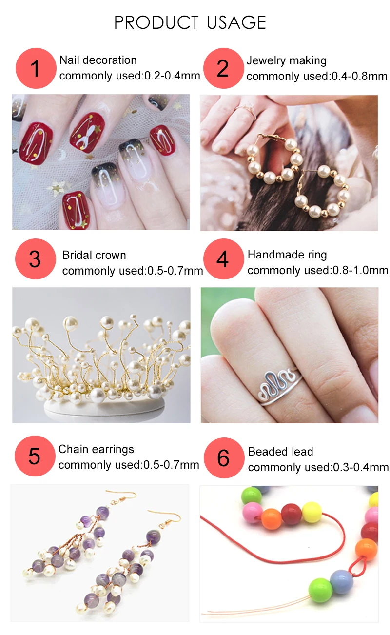 0.2-1mm Silver/Gold/Rose Gold Copper Wire for Bracelet Necklace DIY Colorfast Beading Wire Jewelry Cord String for Craft Making