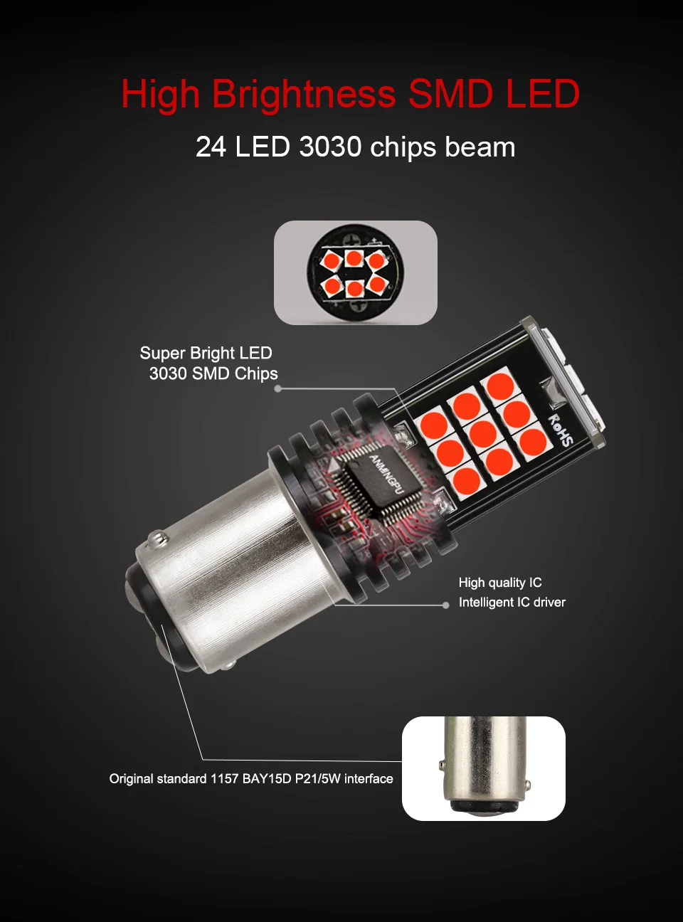 NLpearl 2pcs Py21w Ba15s P21w Led 1156 Bau15s Bulb 3030SMD Canbus 1157 Led Bay15d P21/5w Car Turn Signal Lamp Brake Backup Light