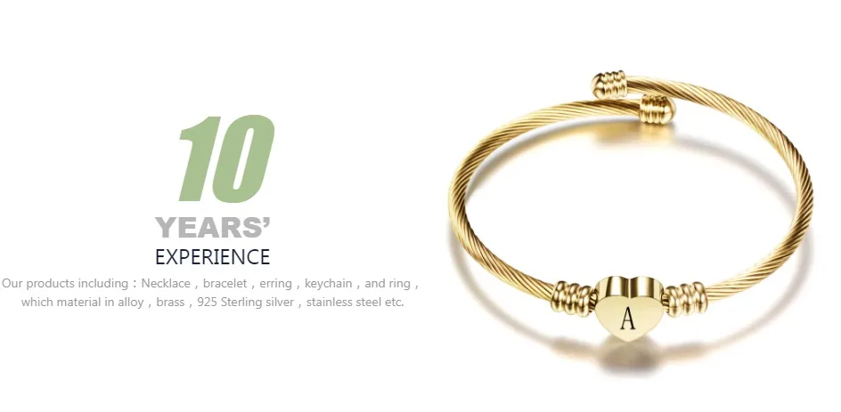 Fashion Girls Gold Color Stainless Steel Heart Bracelet Bangle With Letter Fashion Initial Alphabet Charms Bracelets For Women
