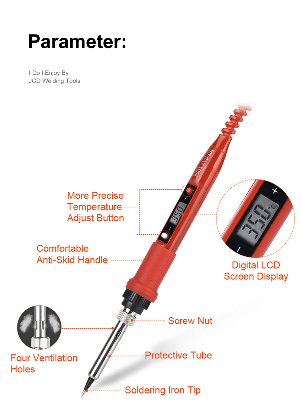JCD 80W Electric Soldering Iron 220V 110V Adjustable Temperature Solder Iron LCD Display Welding Repair Tools Soldering Iron Tip