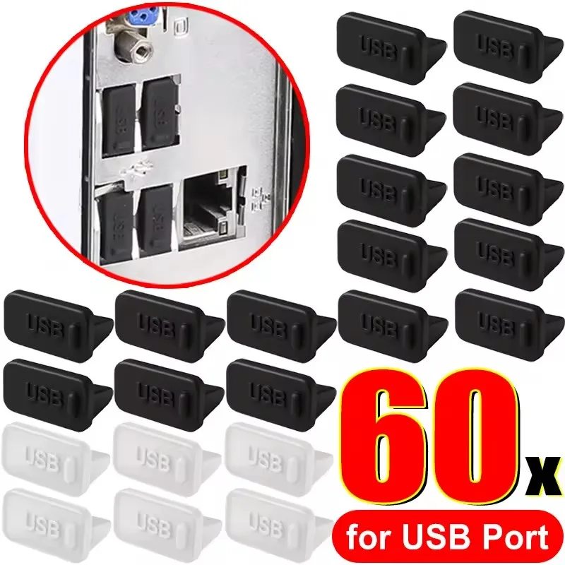 10-60PCS Silicone Dust Plug for USB-A Charger Port Cap Female Jack Universal Dustproof Ports Protectors for PC Notebook Laptop