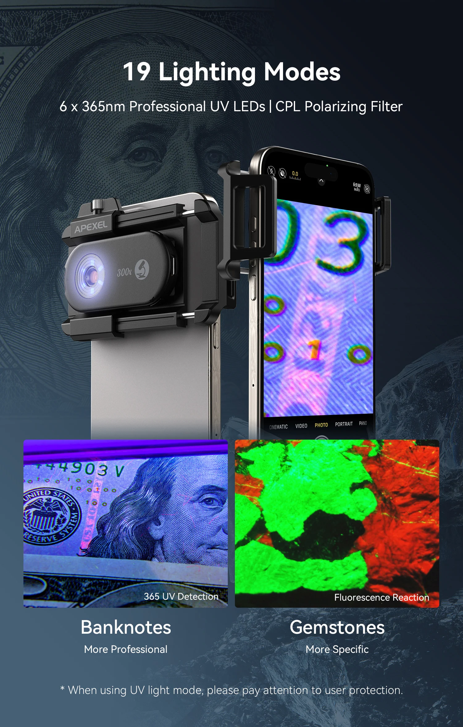 APEXEL Nano Zoom 300X Microscope Lens Mobile Phone Camera Lens Kit Mini Macro Lenses with LED Light for Almost All Smartphones