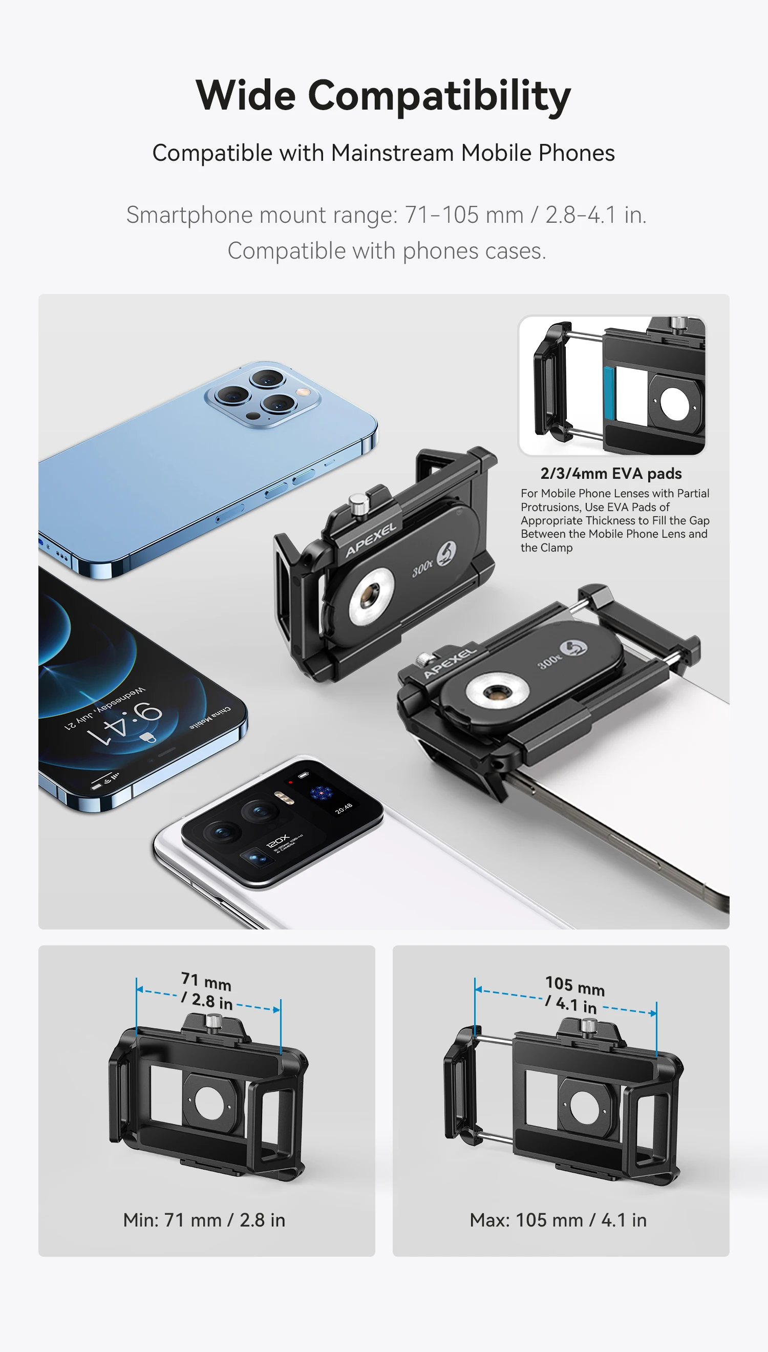 APEXEL Nano Zoom 300X Microscope Lens Mobile Phone Camera Lens Kit Mini Macro Lenses with LED Light for Almost All Smartphones