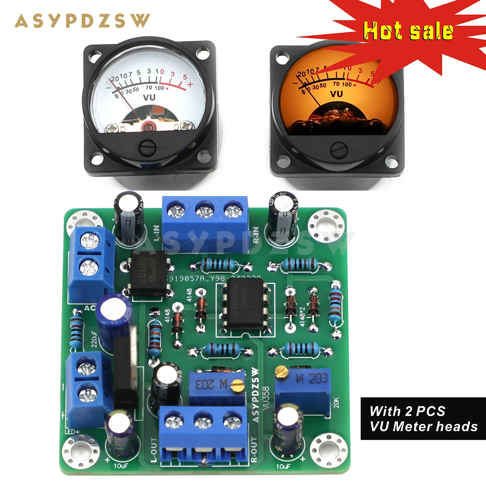 ASYPDZSW VU358 VU Level LM358 Audio Meter Driver DIY Kit/Finished Board +2 PCS With Warm LED Meter Head Adjustable Sensitivity