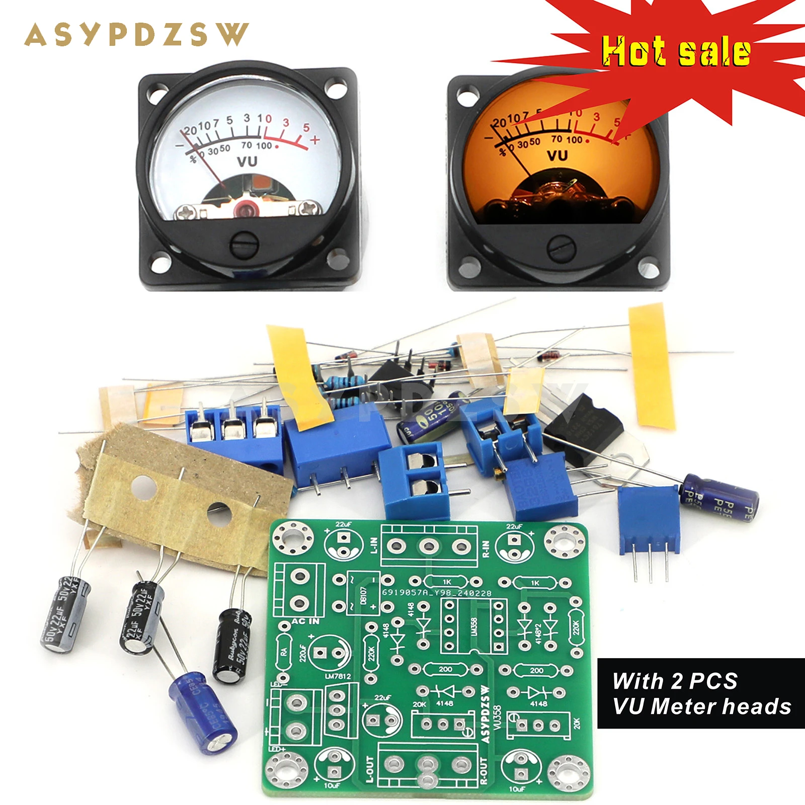 ASYPDZSW VU358 VU Level LM358 Audio Meter Driver DIY Kit/Finished Board +2 PCS With Warm LED Meter Head Adjustable Sensitivity