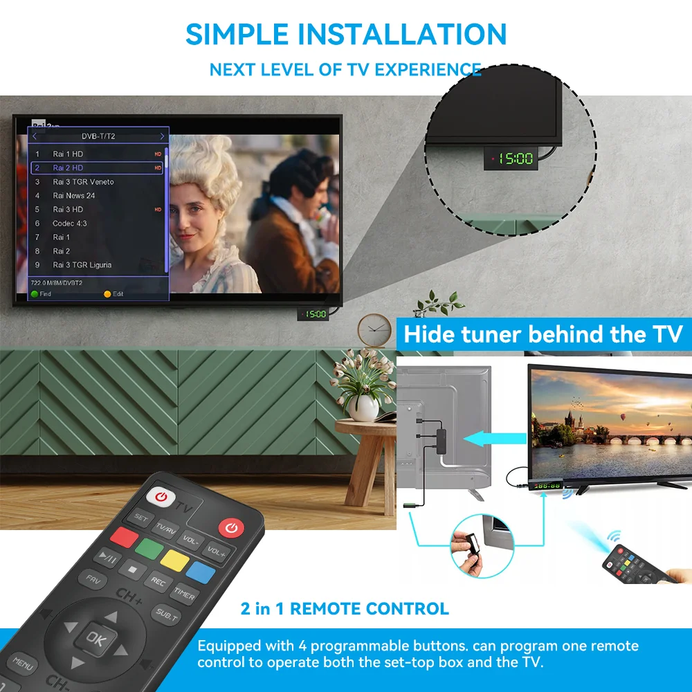 For Europe H.265 DVB-T2&C TV Decoder Dolby HD 1080P Mini TV Tuner HEVC 10Bit U8mini Digital Terrestrial Receiver Support WiFi