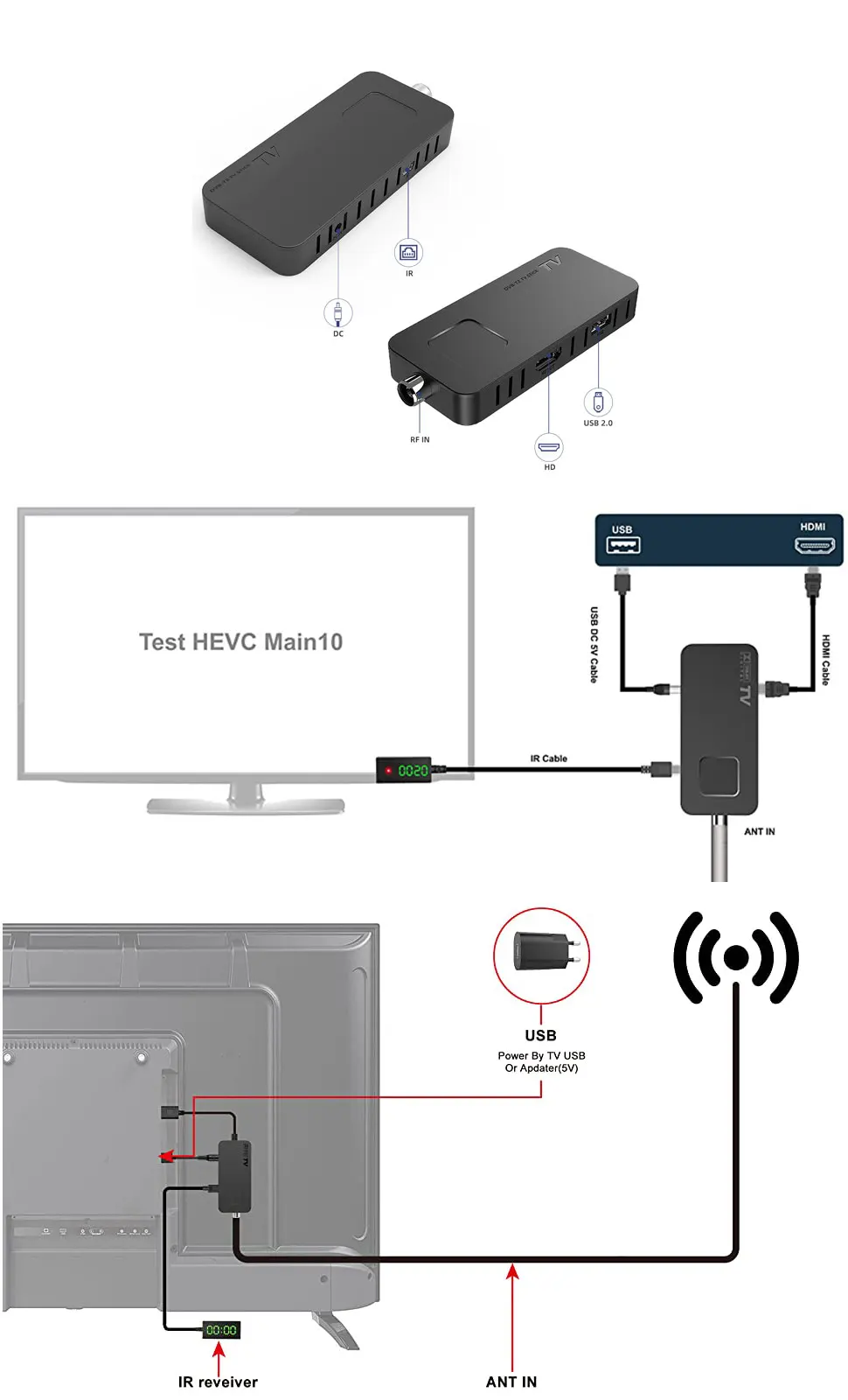 For Europe H.265 DVB-T2&C TV Decoder Dolby HD 1080P Mini TV Tuner HEVC 10Bit U8mini Digital Terrestrial Receiver Support WiFi