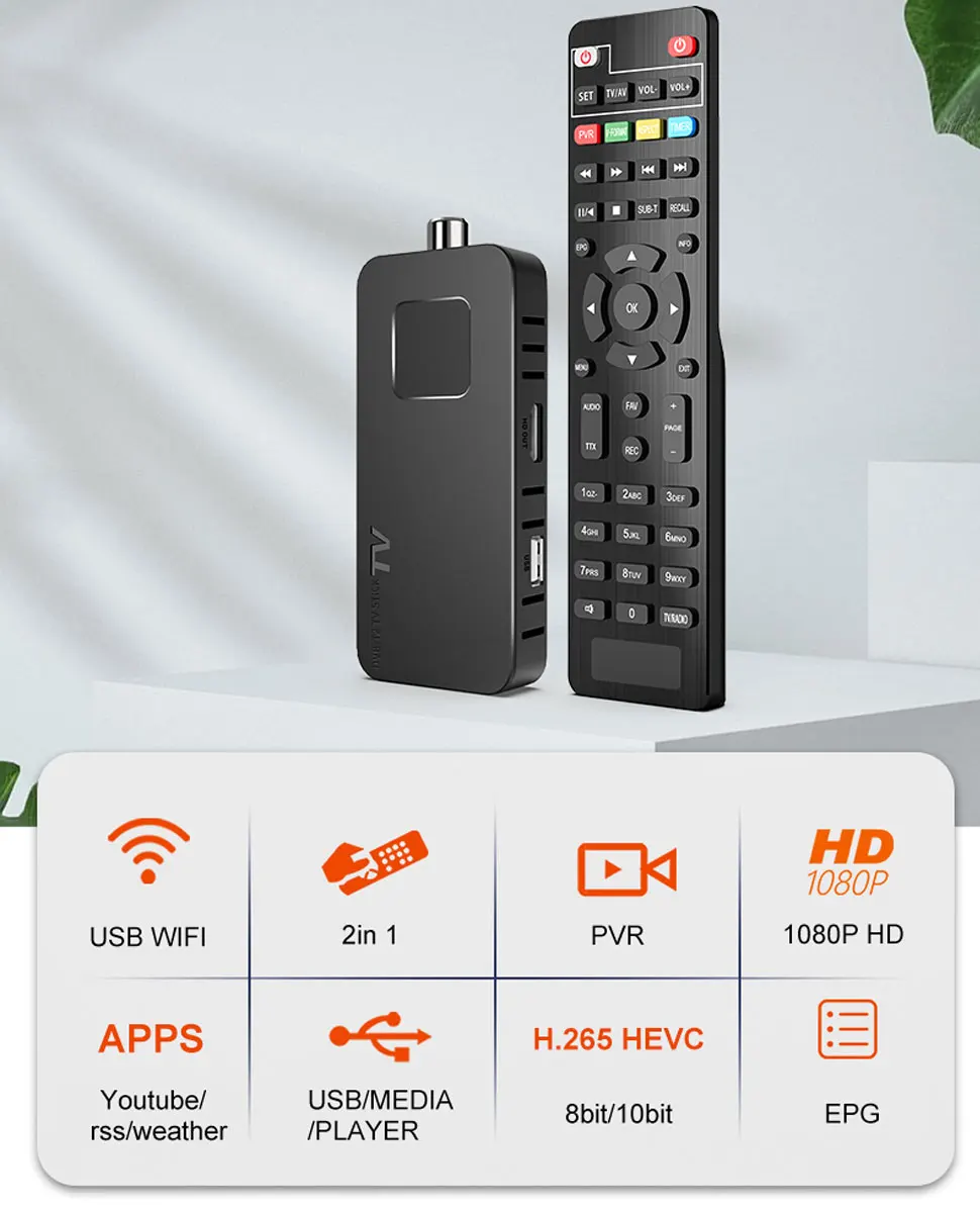 For Europe H.265 DVB-T2&C TV Decoder Dolby HD 1080P Mini TV Tuner HEVC 10Bit U8mini Digital Terrestrial Receiver Support WiFi