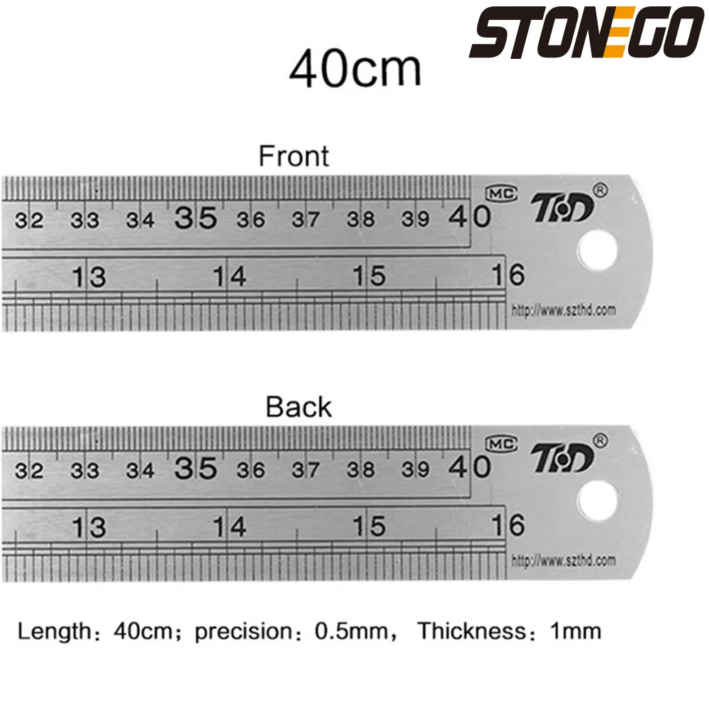 STONEGO Stainless Steel Ruler, 6, 8, 12, 16, 20 Inch Metal Rulers, With High Precision Graduation Line Double-Sided Scale