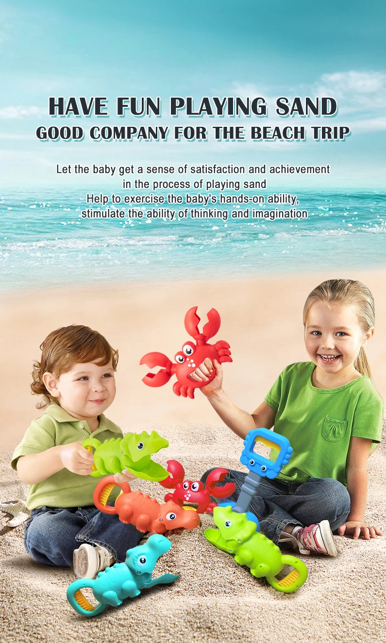 Children's Beach Toy, Lobster, Dinosaur Toy Clip, Male and Female Crab Foot Pliers, Robotic Arm, Beach Dredging Shovel Set