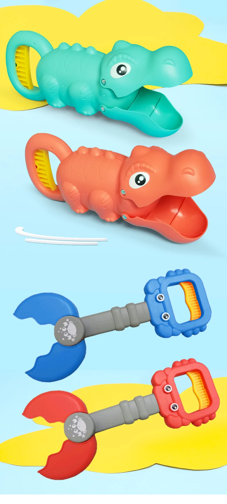 Children's Beach Toy, Lobster, Dinosaur Toy Clip, Male and Female Crab Foot Pliers, Robotic Arm, Beach Dredging Shovel Set