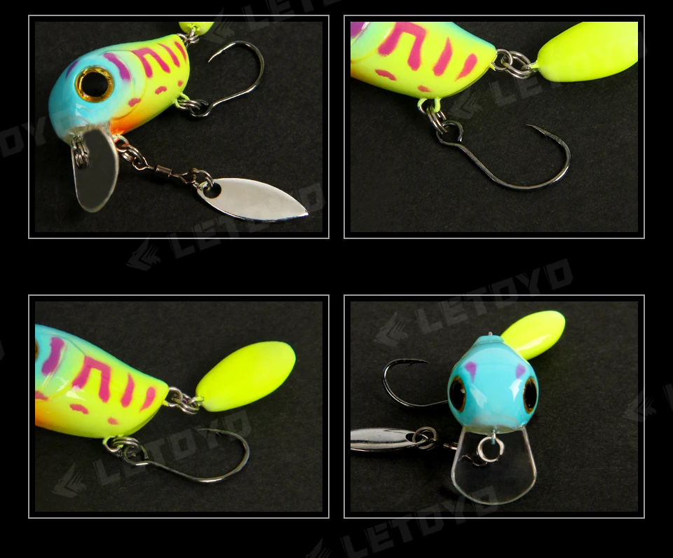 LETOYO Floating Micro Crankbaits 30mm2g Artificial Surface Wake Bait Crank Wobblers with spoon Fishing Lures for Trout Bass