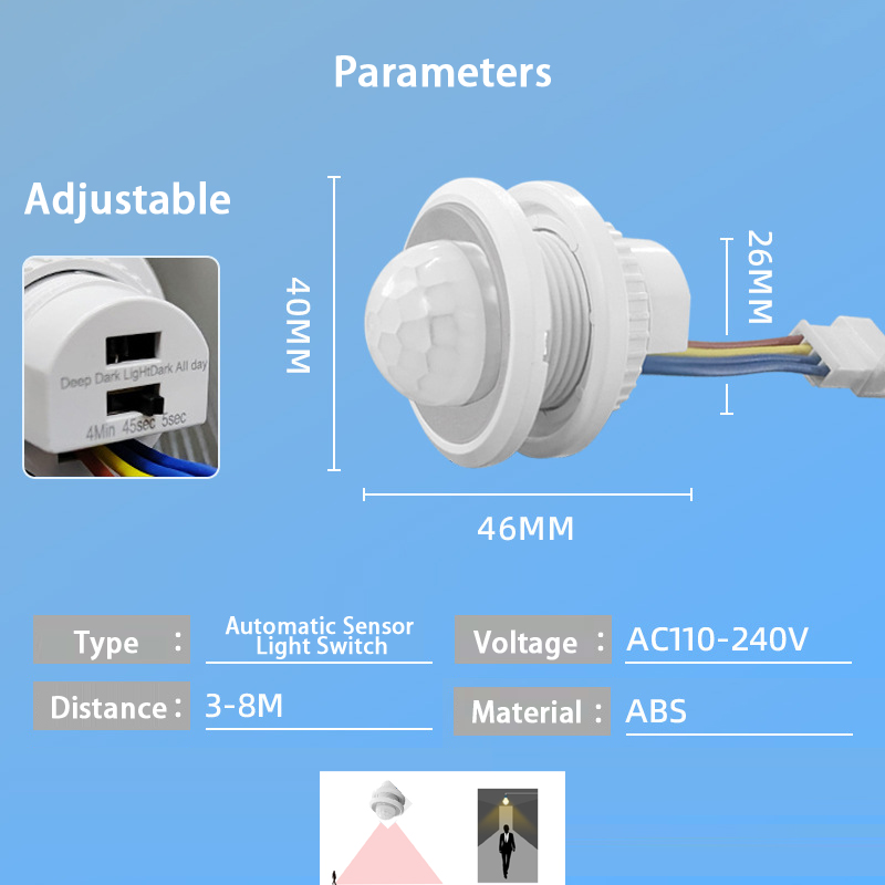 AC 85V-265V LED PIR Adjustable Delay Embedded Human Body Infrared Detector Infrared Motion Sensor Detector Switch Hot Selling