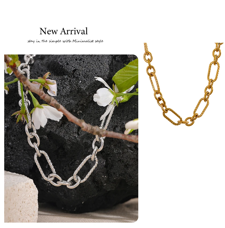 Yhpup Waterproof Stainless Steel Metal Handmade Neck Chain Necklace Bracelet for Women Statement Fashion Jewelry PVD Plated