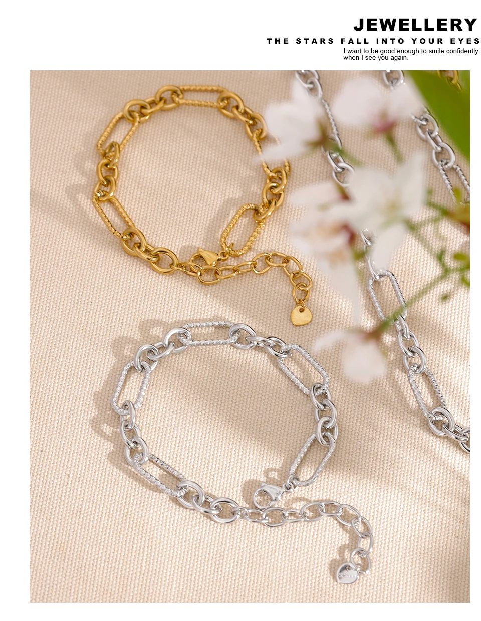 Yhpup Waterproof Stainless Steel Metal Handmade Neck Chain Necklace Bracelet for Women Statement Fashion Jewelry PVD Plated