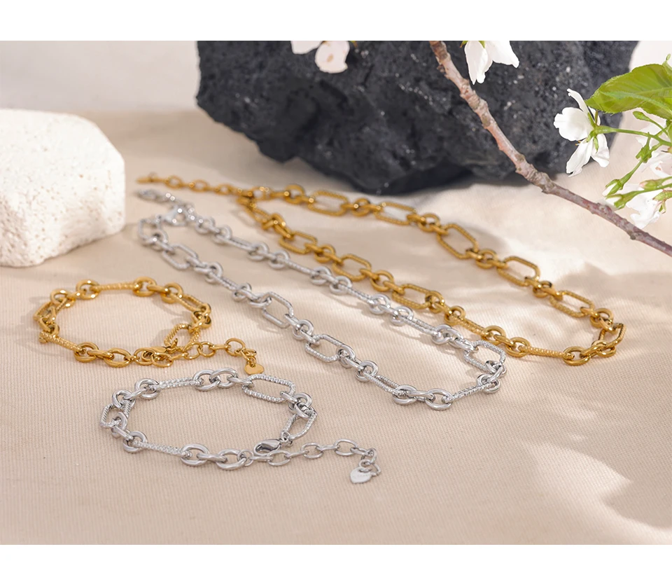 Yhpup Waterproof Stainless Steel Metal Handmade Neck Chain Necklace Bracelet for Women Statement Fashion Jewelry PVD Plated