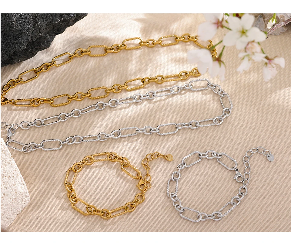 Yhpup Waterproof Stainless Steel Metal Handmade Neck Chain Necklace Bracelet for Women Statement Fashion Jewelry PVD Plated