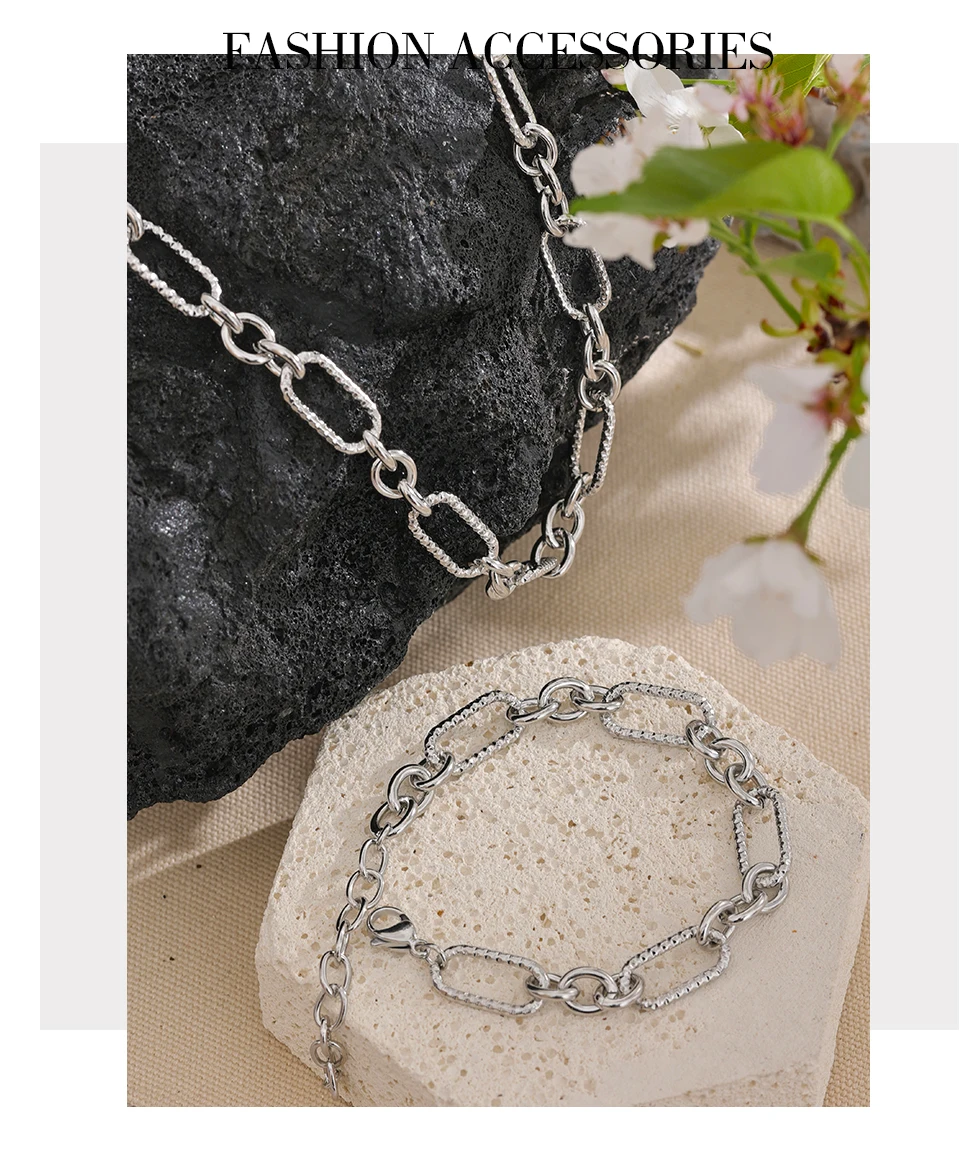 Yhpup Waterproof Stainless Steel Metal Handmade Neck Chain Necklace Bracelet for Women Statement Fashion Jewelry PVD Plated