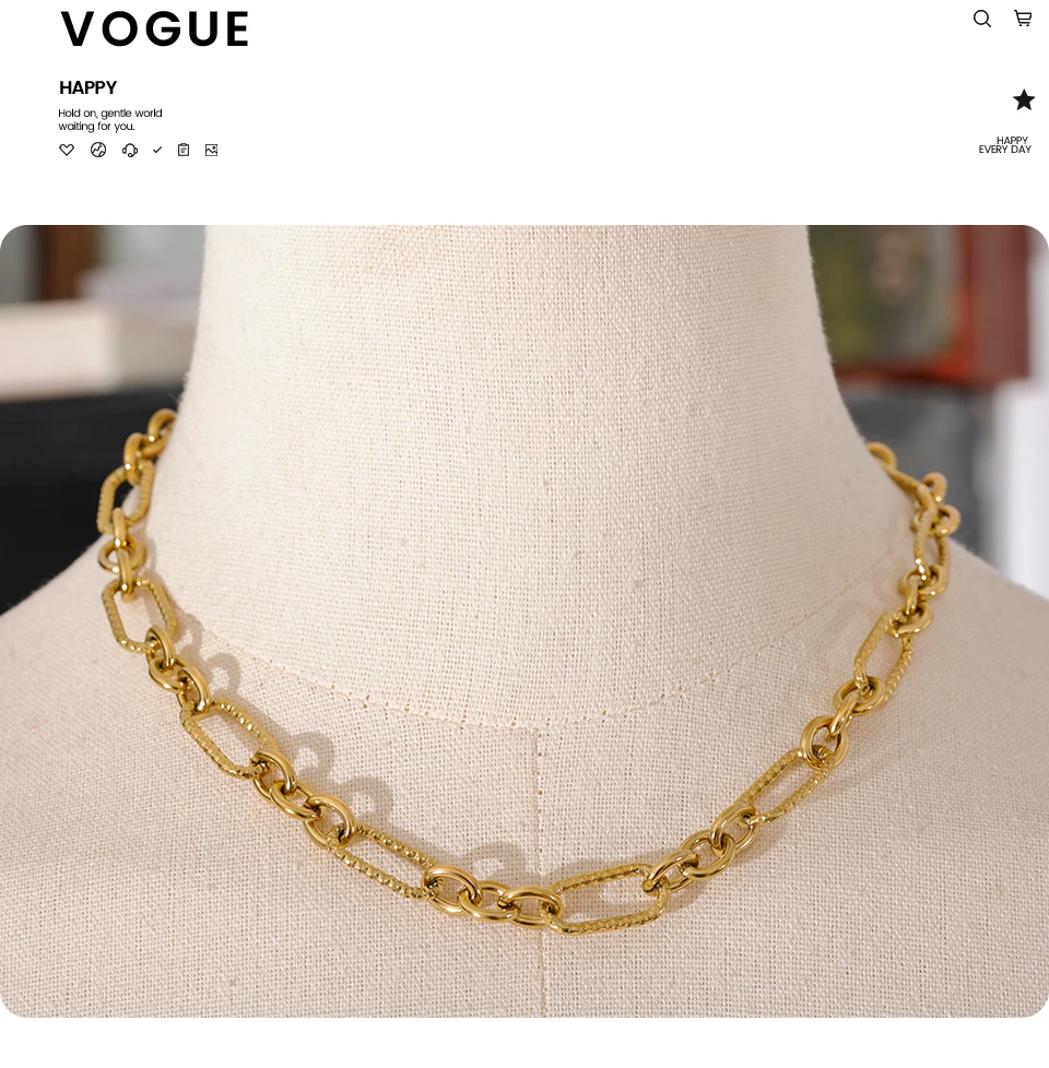Yhpup Waterproof Stainless Steel Metal Handmade Neck Chain Necklace Bracelet for Women Statement Fashion Jewelry PVD Plated