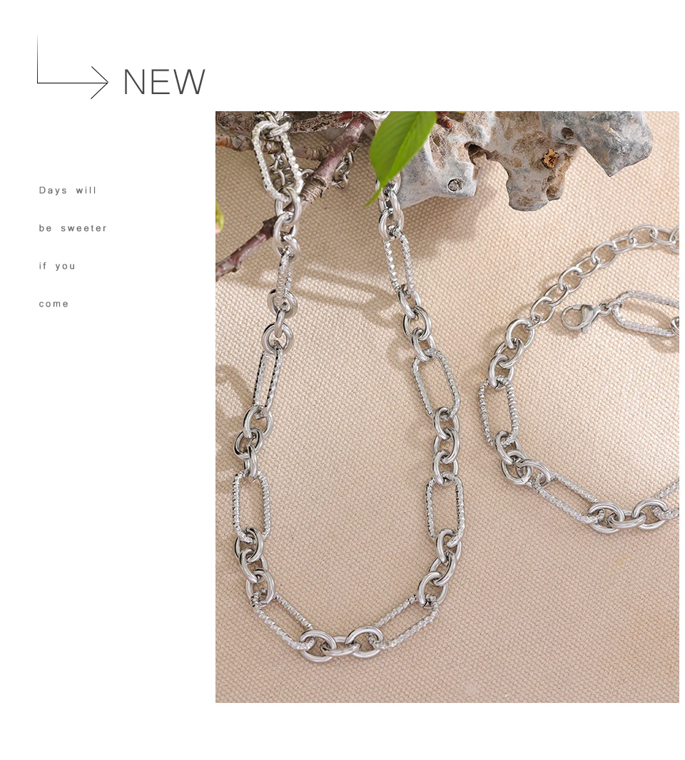 Yhpup Waterproof Stainless Steel Metal Handmade Neck Chain Necklace Bracelet for Women Statement Fashion Jewelry PVD Plated