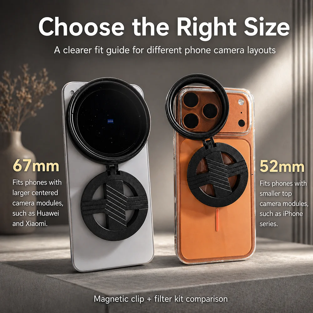 Magnetic Universal 52mm/67mm CPL Filter, HD Optical Glass Polarizer Lens for Most Smartphones iPhone Android Vlog Photography