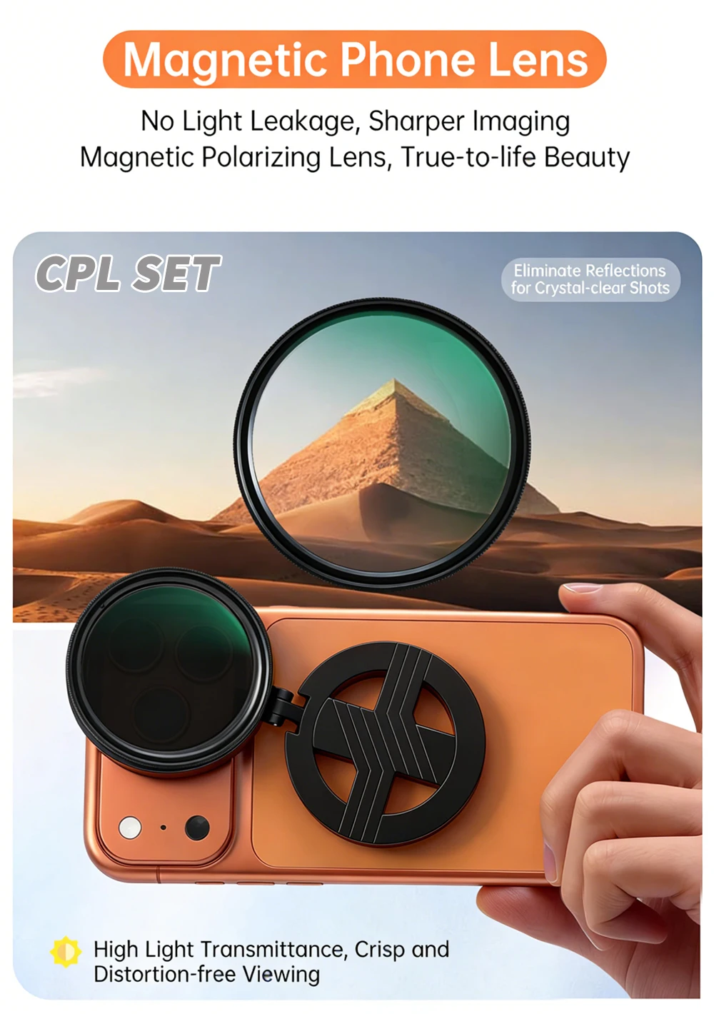 Magnetic Universal 52mm/67mm CPL Filter, HD Optical Glass Polarizer Lens for Most Smartphones iPhone Android Vlog Photography