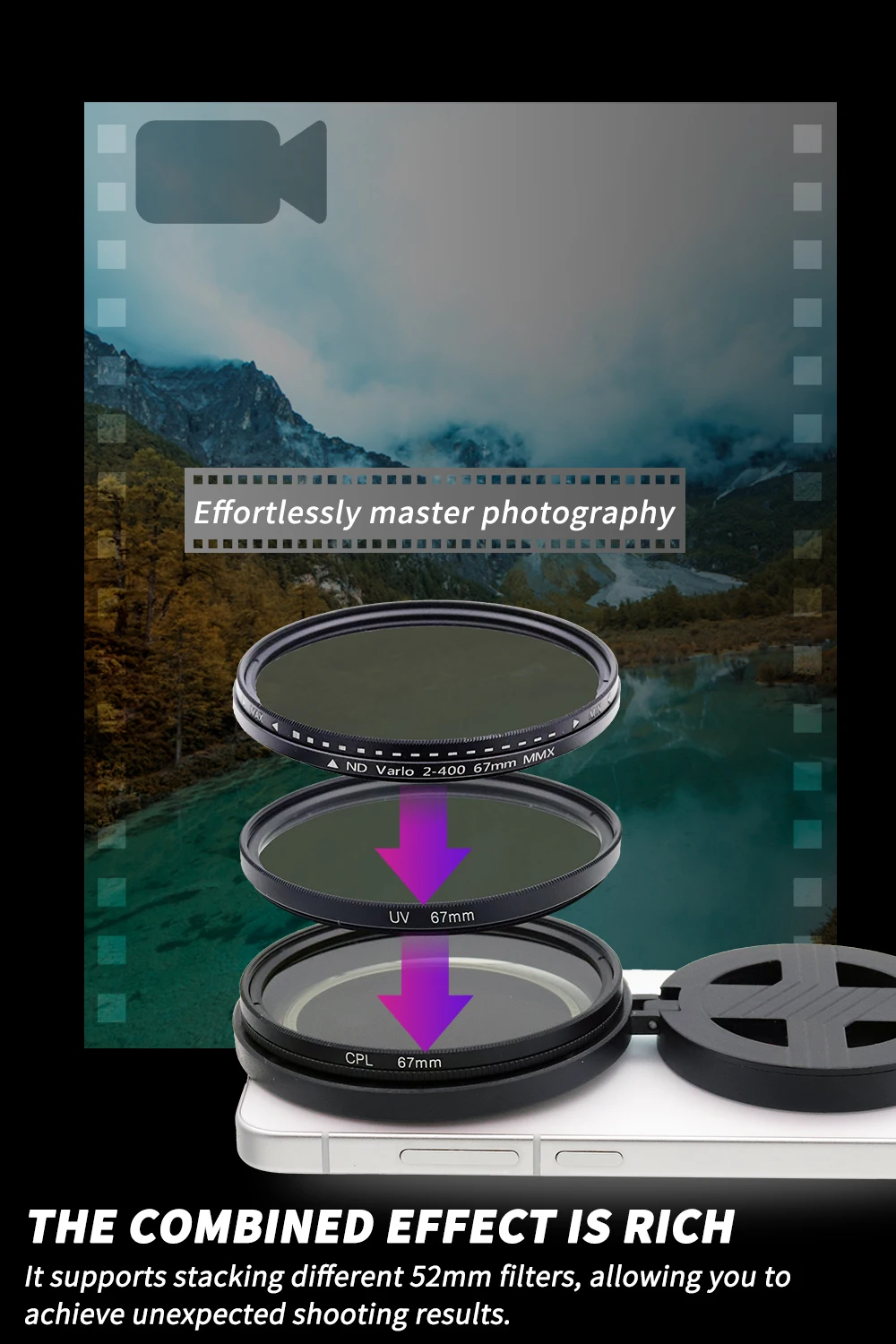 Magnetic Universal 52mm/67mm CPL Filter, HD Optical Glass Polarizer Lens for Most Smartphones iPhone Android Vlog Photography