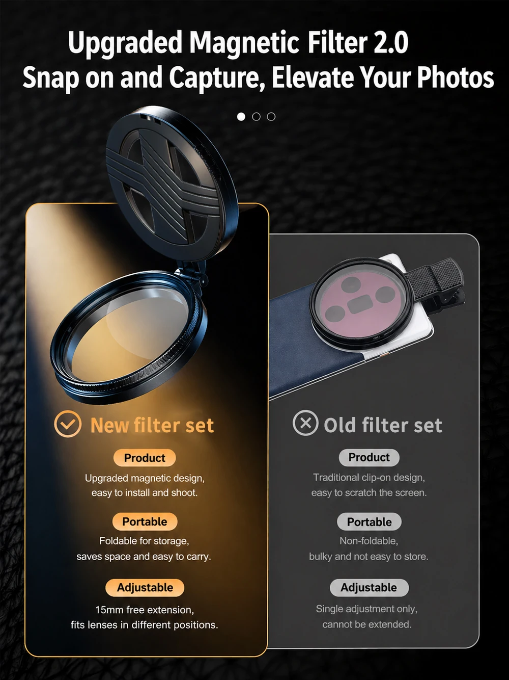 Magnetic Universal 52mm/67mm CPL Filter, HD Optical Glass Polarizer Lens for Most Smartphones iPhone Android Vlog Photography