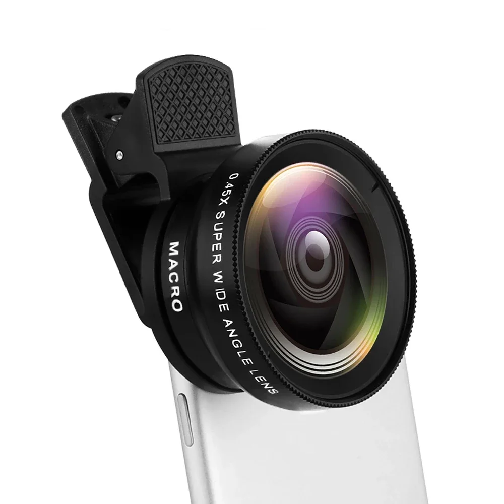 Two-In-One Functions Mobile Phone Lens 0.45X Wide Angle Len & 12.5X Macro HD Camera Lens Universal for iPhone Android Phone