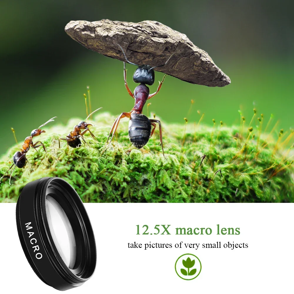 Two-In-One Functions Mobile Phone Lens 0.45X Wide Angle Len & 12.5X Macro HD Camera Lens Universal for iPhone Android Phone