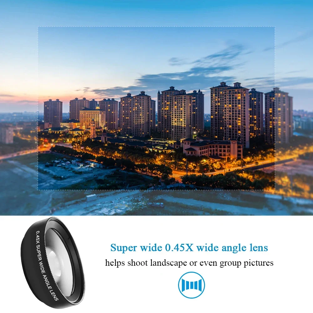 Two-In-One Functions Mobile Phone Lens 0.45X Wide Angle Len & 12.5X Macro HD Camera Lens Universal for iPhone Android Phone