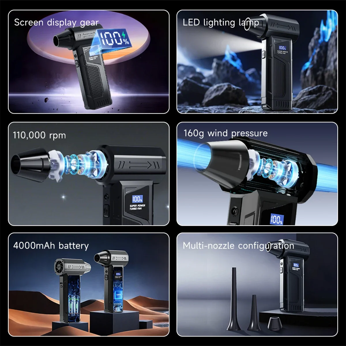 2026 New Wireless Jet Fan Brushless Motor Turbo Air Blower Car Cleaning Led Light Digital Display Portable Outdoor Use