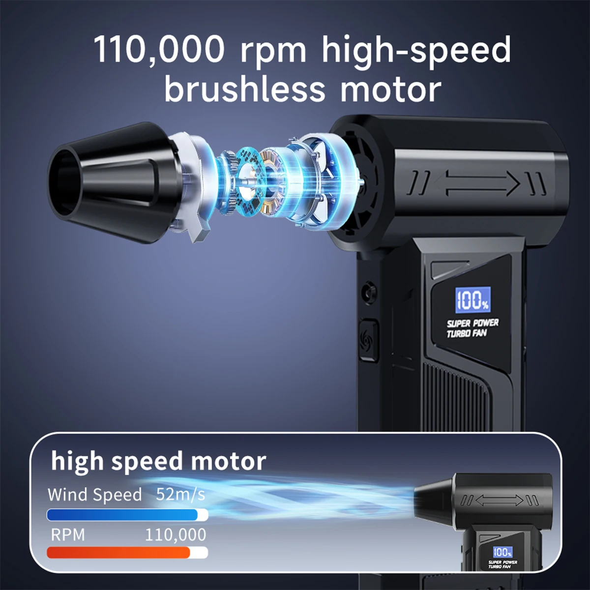 2026 New Wireless Jet Fan Brushless Motor Turbo Air Blower Car Cleaning Led Light Digital Display Portable Outdoor Use