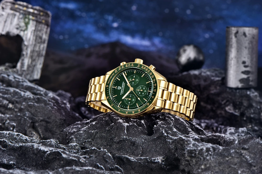 PAGANI DESIGN Moon Men's Watches Gold Luxury Quartz Watch Men Speed Sports Chronograph AR Sapphire Waterproof Luminous Man Gift
