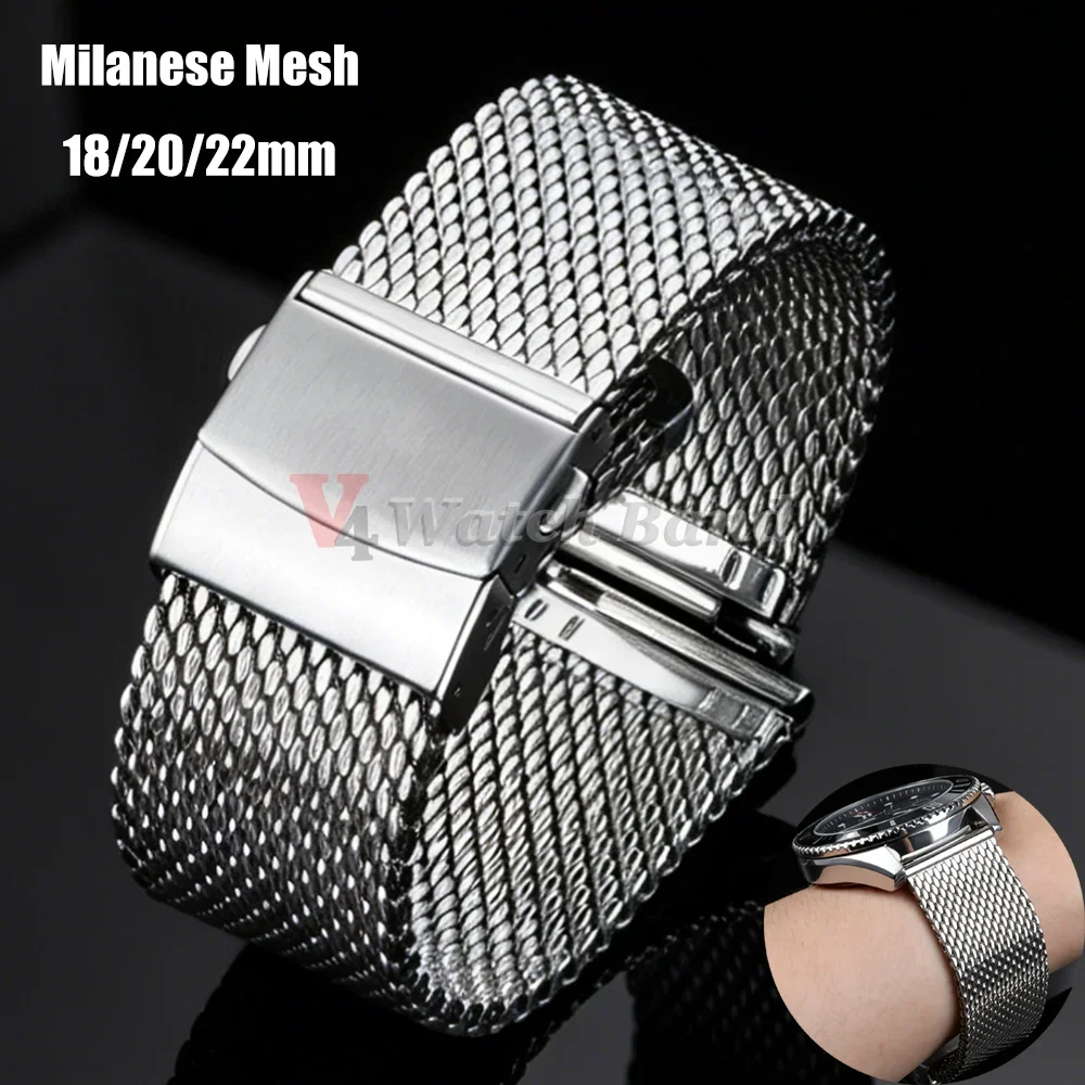 20mm 22mm 18mm Strap 0.6 1.0mm Mesh Milanese Watch Band for IWC for Rolex for Omega Stainless Steel Wristband for Seiko Bracelet