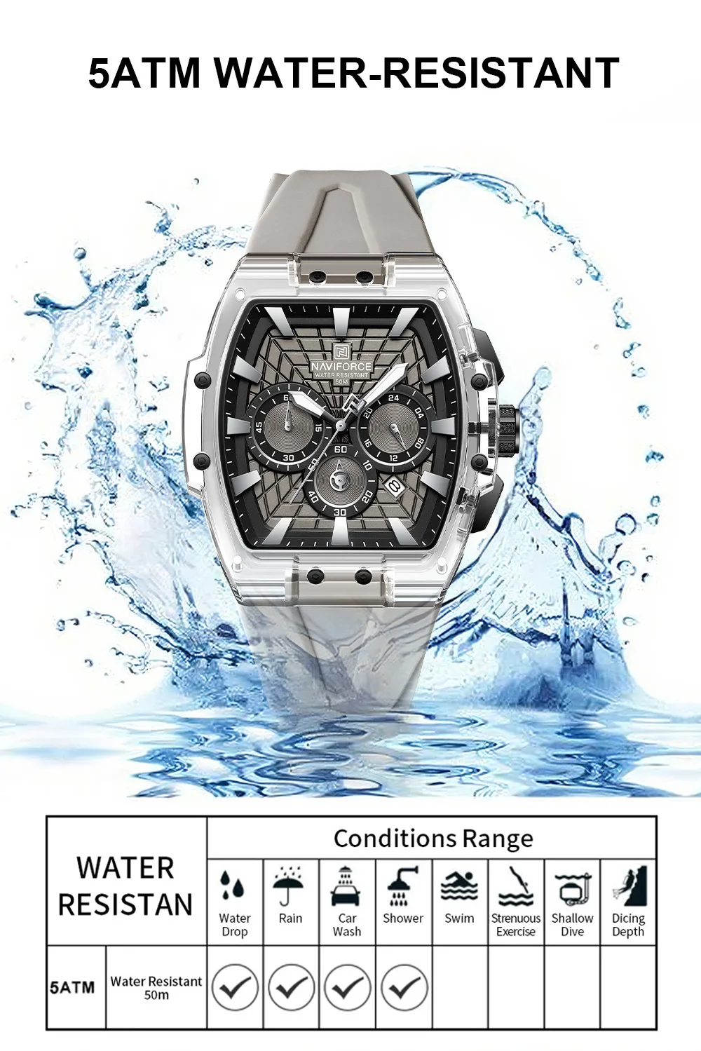 NAVIFORCE Top Brand Men Watches Multifunctional Chronograph Luminous Hands 30m Waterproof Silicone Strap Original Man Watch