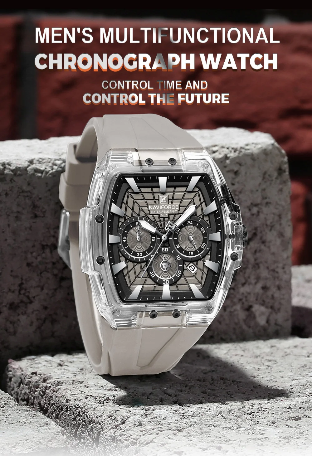 NAVIFORCE Top Brand Men Watches Multifunctional Chronograph Luminous Hands 30m Waterproof Silicone Strap Original Man Watch